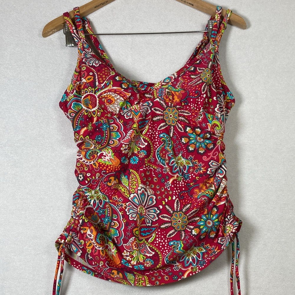 Athleta Tankini Top Swinsuit  Paisley Red Floral Print 36 B/C - Picture 14 of 15